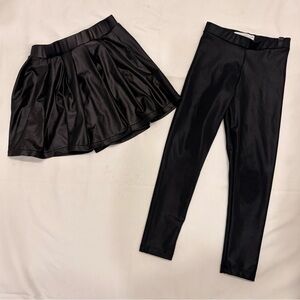 Girls Black Faux Leather bundle ZARA Leggings And Sosho Skirt Size 7